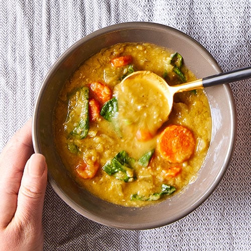 Pressure Cooker Red Lentil & Spinach Soup