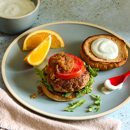 Caramelized Onion Blue Cheese Burgers, Recipe