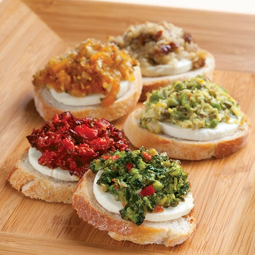 Goat Cheese & Tapenade Crostini (Spinach & Olive)