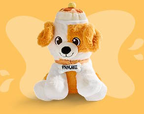 An actual Pancake the Puppy plushie