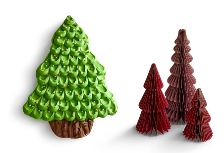 Trees! One is a cake, the other is paper.