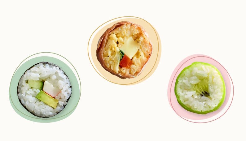 image showing three different sushi-style rolls