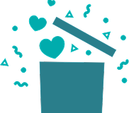 a box opening with confetti and hearts coming out