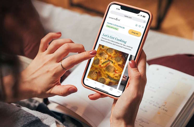 Someone shopping on their phone using the Table platform