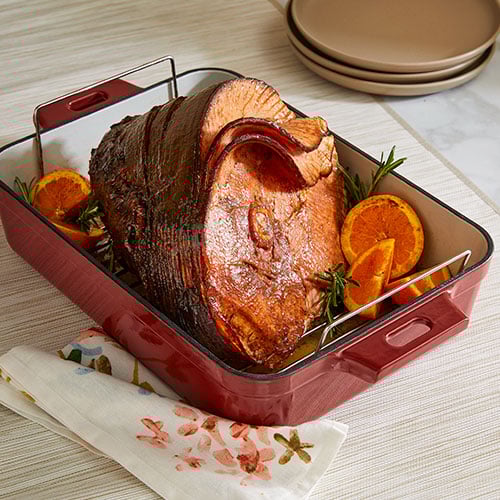 14" x 10" (35-cm x 25-cm) Enameled Cast Iron Pan, Red