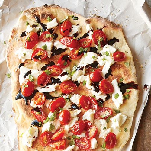 Grilled Tomato, Basil, and Mozzarella Flatbread