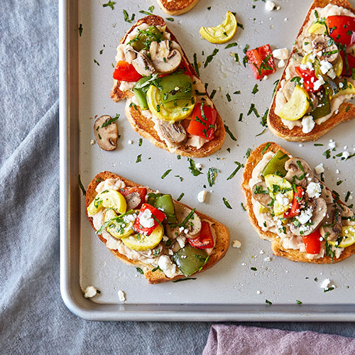 Roasted Vegetable Toasts with White Bean Hummus
