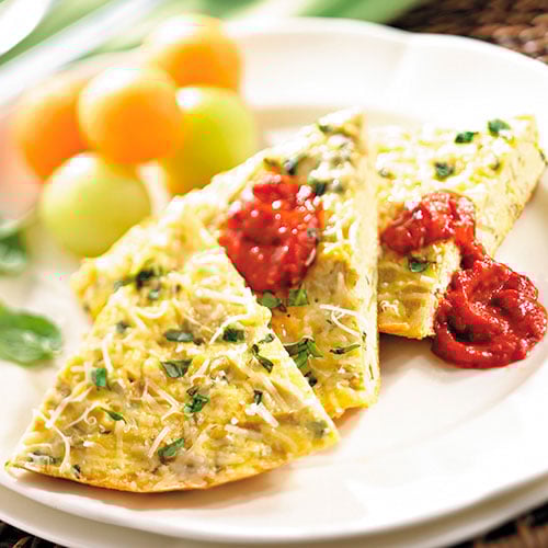 Artichoke Frittata With Roasted Red Pepper Sauce