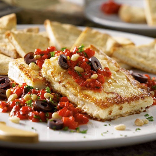 Pan-Fried Feta With Red Pepper Salsa