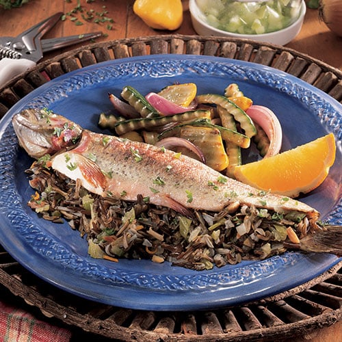 Grilled Wild Rice-Stuffed Trout