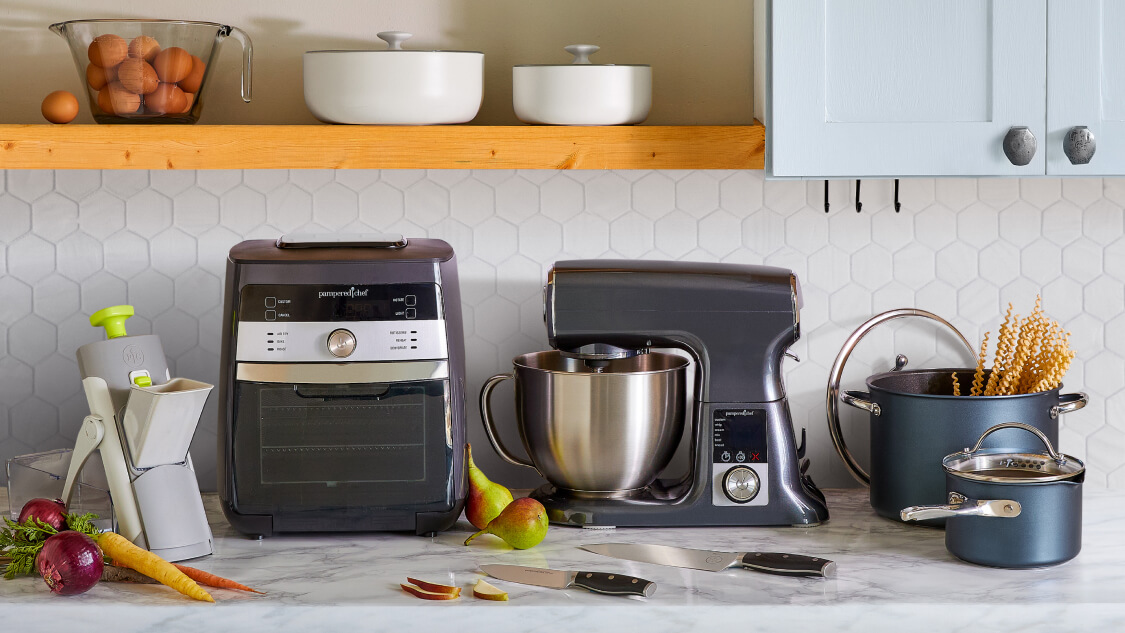 stand mixer, air fryer, and rapid prep mandoline