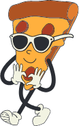 cartoon pizza slice with sunglasses