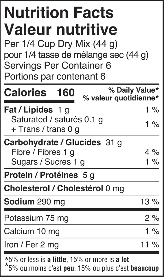 nutrition information